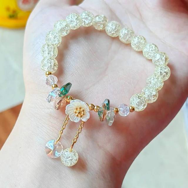 (BR22Y0661-1) Sweet Daisy Flower Womens Colorful Crystal Beaded Bracelet