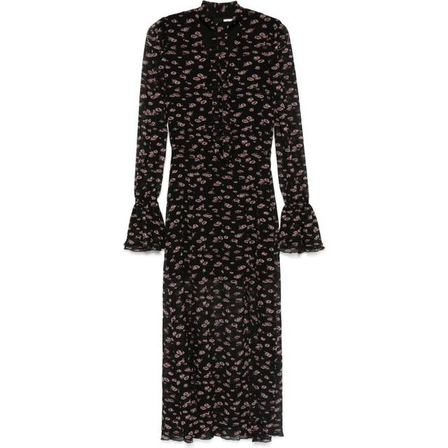Rotate Birger Christensen, Klänning, Dam, S, Polyester, Svart V-ringad Klänning med Puffärm