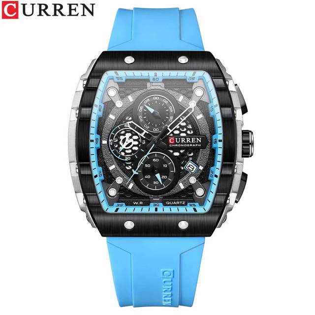 (sky blue, CHINA) Mens Square Quartz Wristwatch Waterproof Luminous Chronograph Watch - Blue