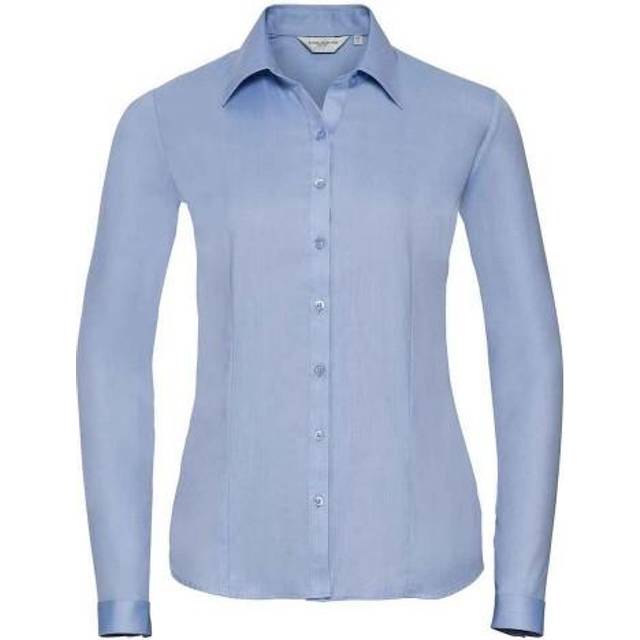 (XS, Light Blue) Russell Collection Womens/Ladies Herringbone Long-Sleeved Formal Shirt
