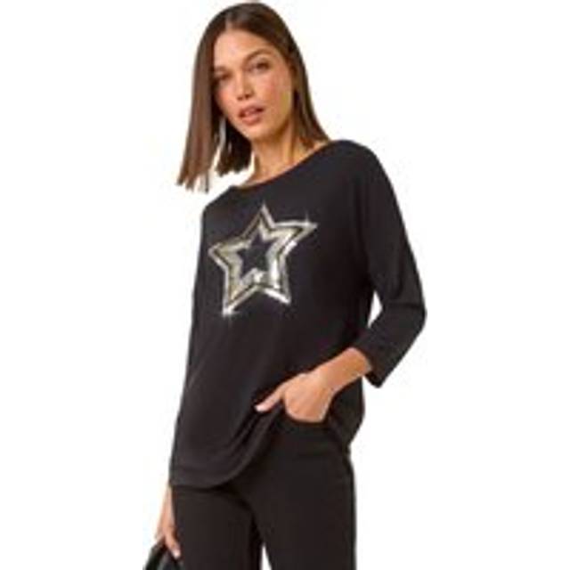 Embellished Sequin Star Stretch Top - Silver - 16