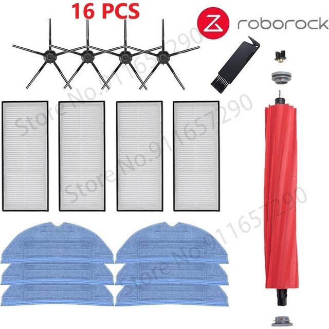 (Black 16pcs) Roborock S7 S70 S75 S7Max s7MaxV T7S Plus Main Brush Hepa Filter Mops