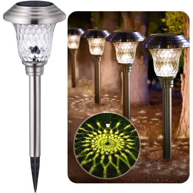 4 Pcs Pack Outdoor Garden Solar Lights Waterproof Stainless Steel Metal Glass Garden Lights