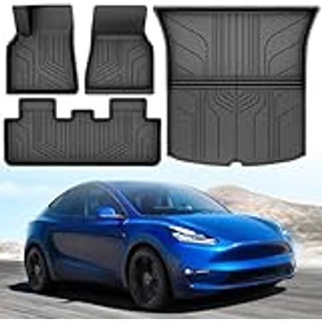 YITAHOME Tesla Model Y golvmattor, allväder halkskydd hög väggig 3D vattentäta gummimattor golvbeläggningsset, kompatibel med modell Y 2024 2023 2022 2021 2020 (4 stycken golvmattor)