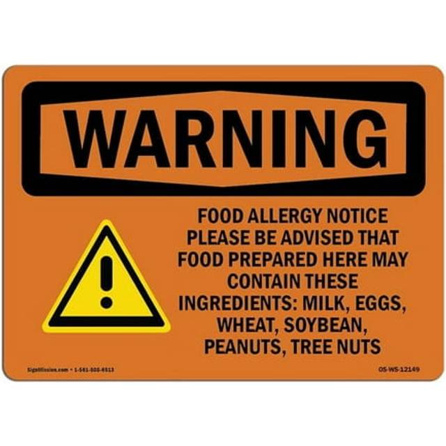 SignMission OS-WS-D-57-L-12149 OSHA Warning Sign - Food Allergy Notice Please Be with Symbol