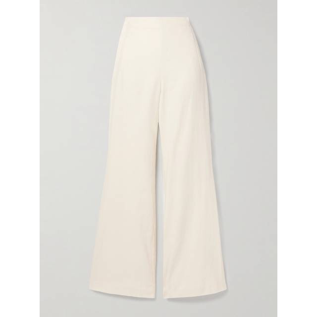 ROLAND MOURET - Cotton And Linen-blend Twill Wide-leg Pants - Cream - UK 12