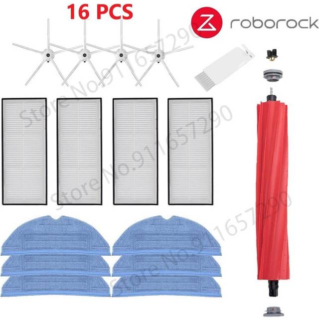 (White 16pcs) Roborock S7 S70 S75 S7Max s7MaxV T7S Plus Main Brush Hepa Filter Mops