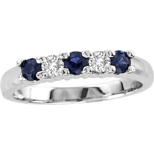 0.20 CTW Five Stone Diamond & Sapphire Band, 14K Gold - Size 5.5