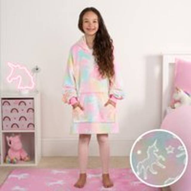 Hoodie blanket unicorn glow in the dark sherpa fleece oversized soft plush throw