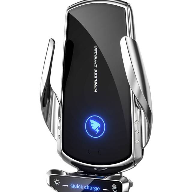 Chronus Wireless Car Charger 15W Qi Charger Fast Charger Touch Screen for iPhone, Samsung, etc. Car Phone Holder 360 Rotation(Silver)