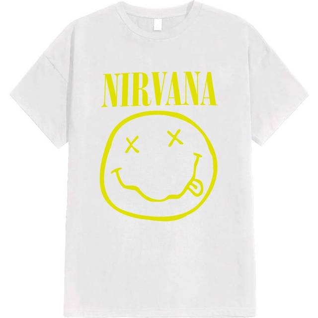 (S, White) Nirvana Yellow Grunge Smile T Shirt