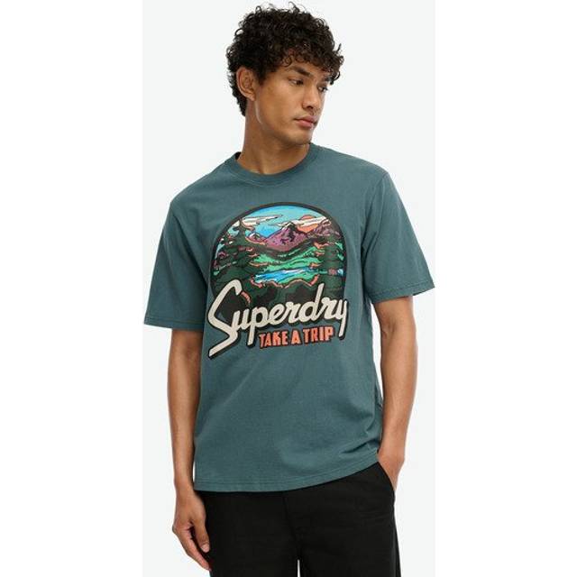 Superdry Travel Postcard Graphic T-Shirt, Stargazer Blue