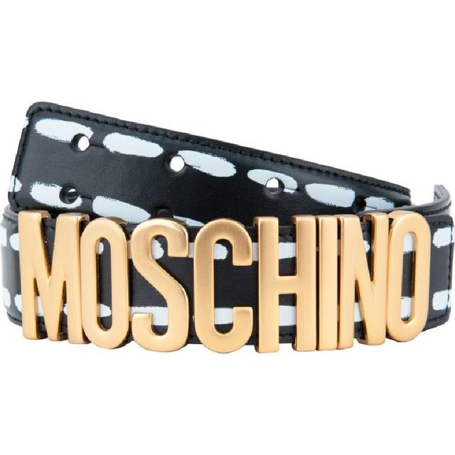 Moschino, Accessoarer, Dam, S, Läder, Läderbälte med guldmetallmärkning - black (S)