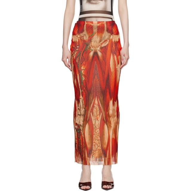 Jean Paul Gaultier Red 'The Écorché' Maxi Skirt - 301540-Red/Orange/Gr - XS