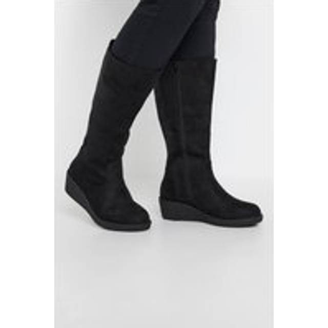Black Faux Suede Wedge Boots In Extra Wide eee Fit - 8EEE