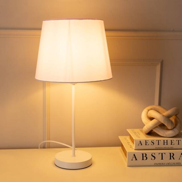 ValueLights Charlie Pink Tapered Shade White Stem Table Lamp & Bulb