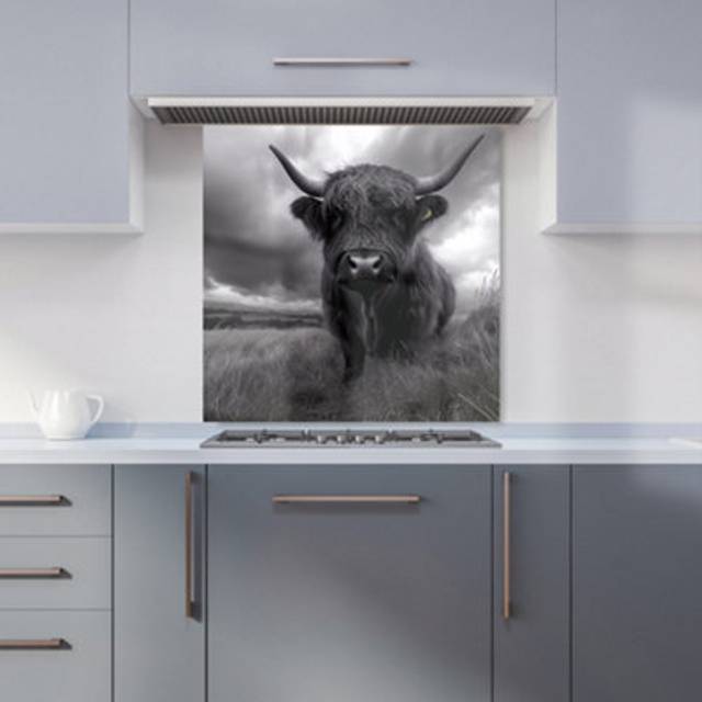 Warren Reed - Designer Black And White Highland Cow Kitchen Splashback W600Mm X H600Mm, Multi