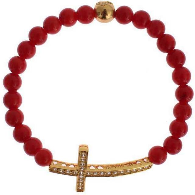 Nialaya Coral Gold CZ Cross 925 Silver Bracelet - M (XS)