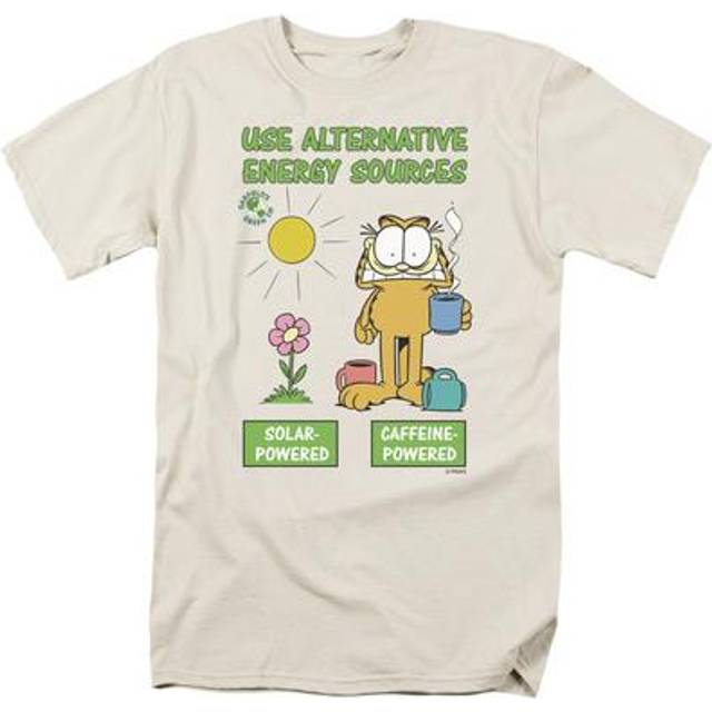 Trevco Sportswear GAR353-AT-3 Garfield Alternative Energy Adult Regular Fit Short Sleeve T-Shirt, Cream - Large