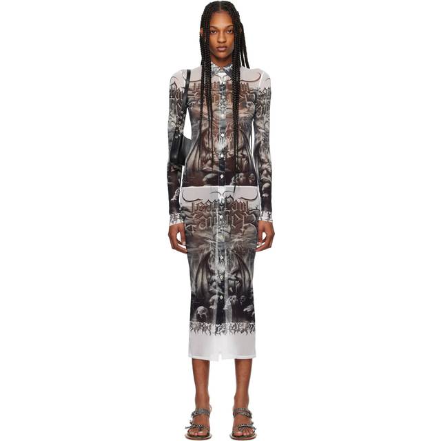 Jean Paul Gaultier Black & White 'The Diablo' Midi Dress - 0100 White/Black - M