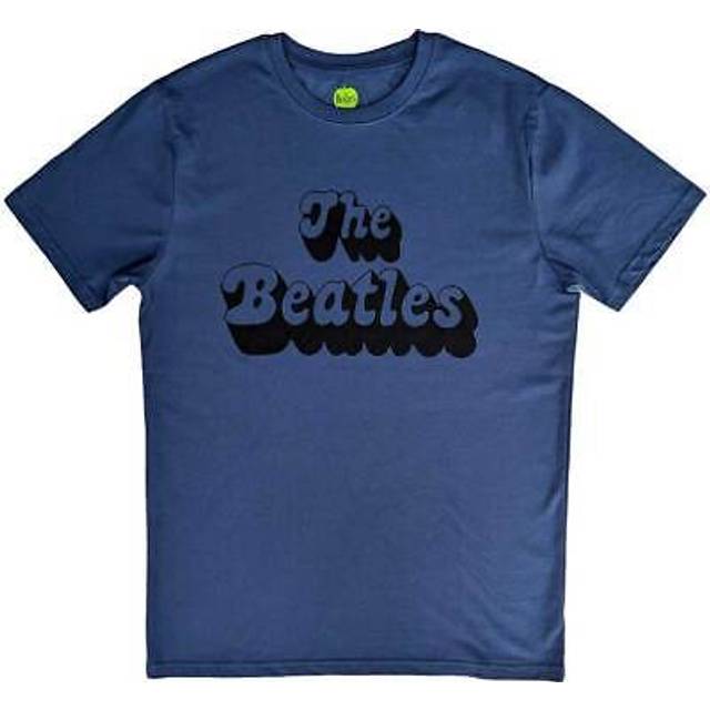 (S, Black) The Beatles Text Band Logo Shadow Blue T Shirt