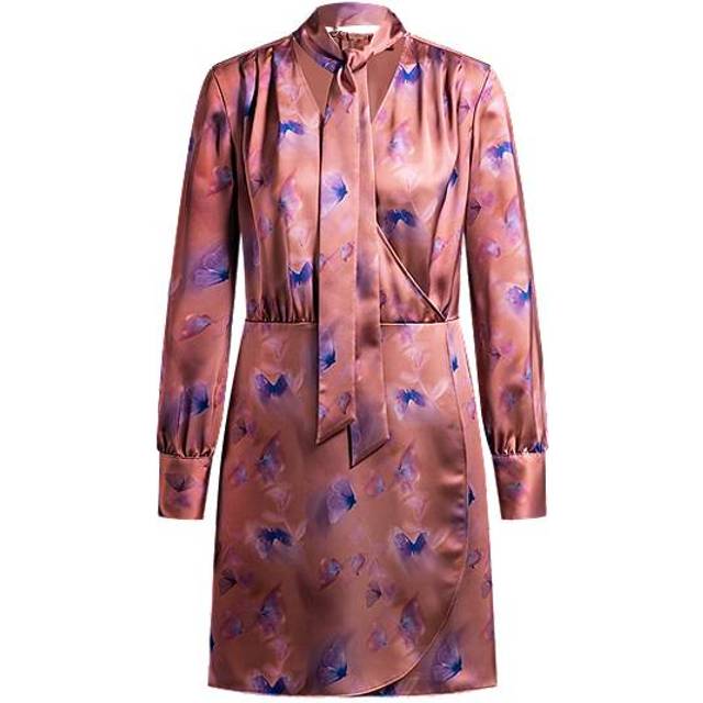 Wrap-front dress with butterfly print and button cuffs