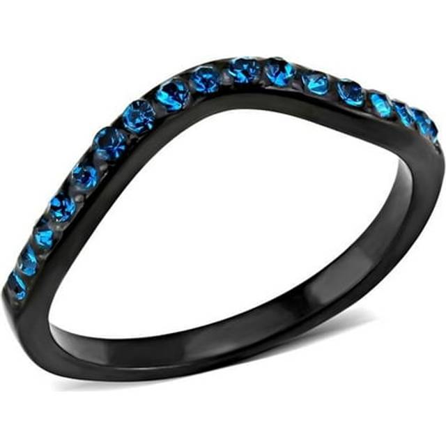 Alamode TK3557-5 Women IP Black Stainless Steel Ring with Top Grade Crystal in Blue Zircon - Size 5