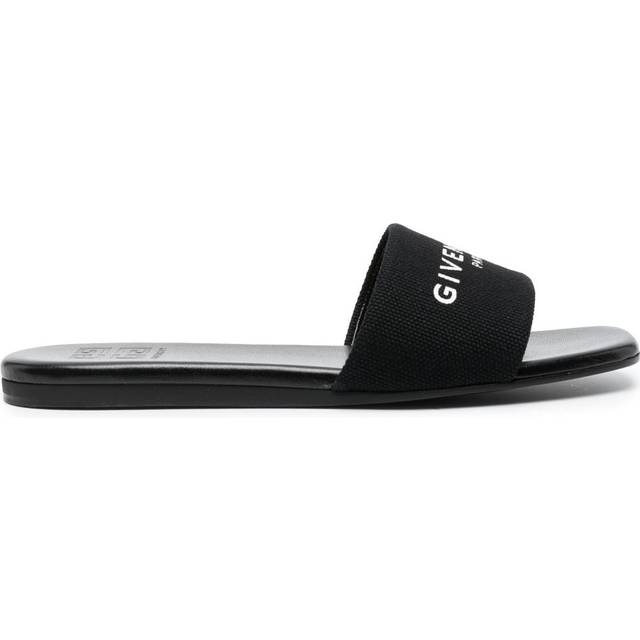 Givenchy - logo-print flat slides - women - Fabric/Calf Leather/Calf Leather - 36 - Black