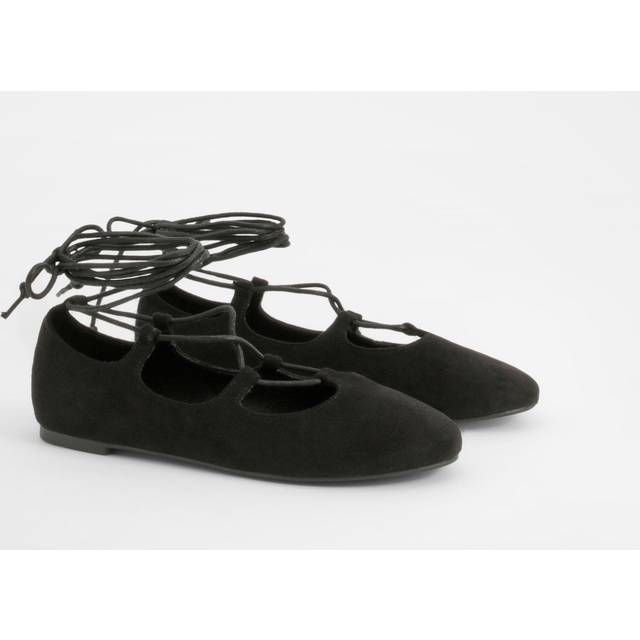 Womens Lace Up Ballet Flats - Black - 5, Black