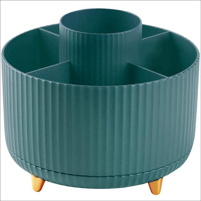 5 Slots 360Degree Rotating Organizers for Desk, Cute Pencil Cup Pot for Office, School, Home, (Dark Green)