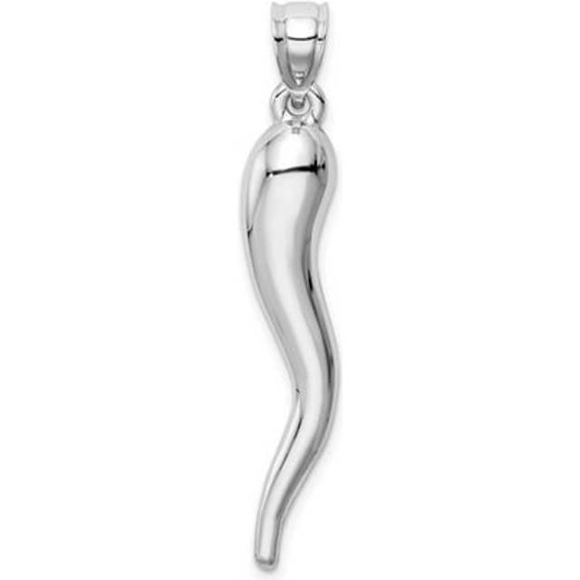 14K White Gold Hollow 3D Italian Horn Pendant