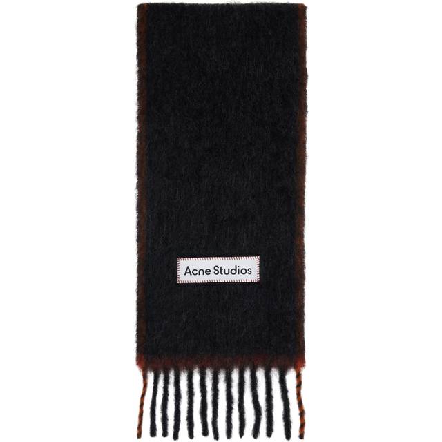 Acne Studios Womens Black Logo-patch Narrow Textured-knit Scarf - BLACK