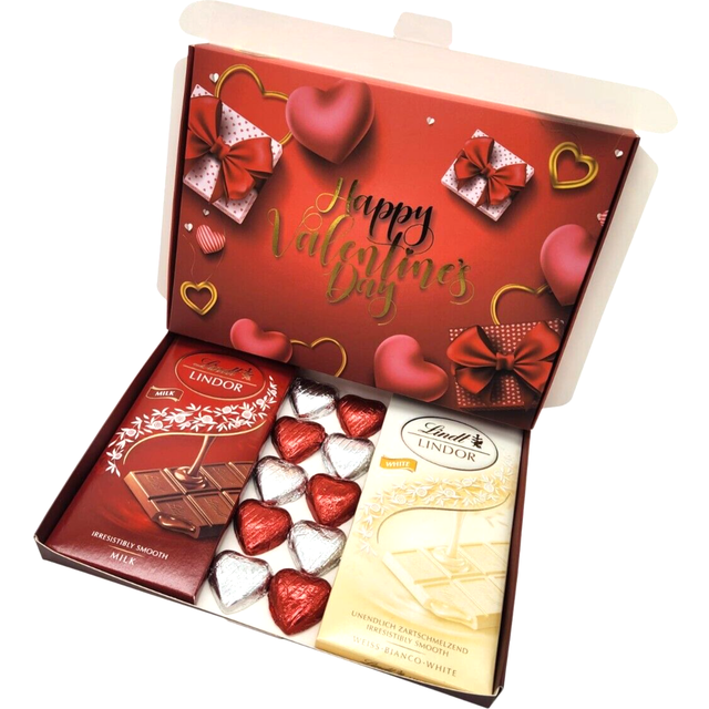Lindt lindor milk white chocolate bars hearts hamper gift box valentines present