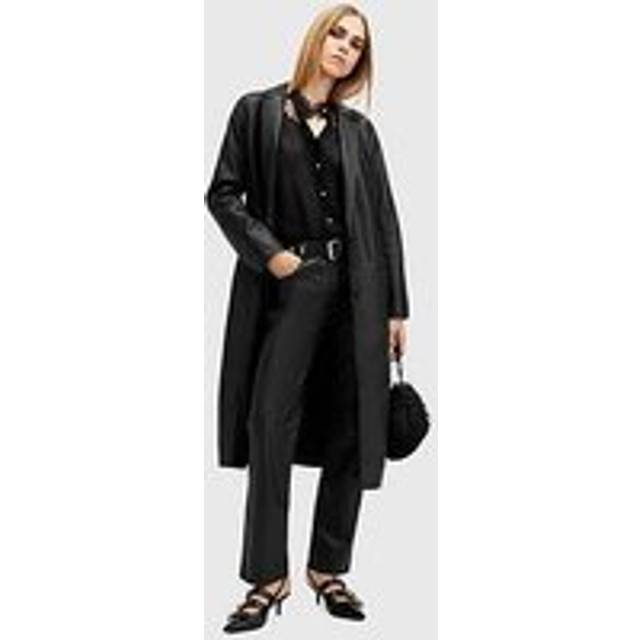 AllSaints Aire Long Line Leather Coat - Black, Black, Size 10, Women