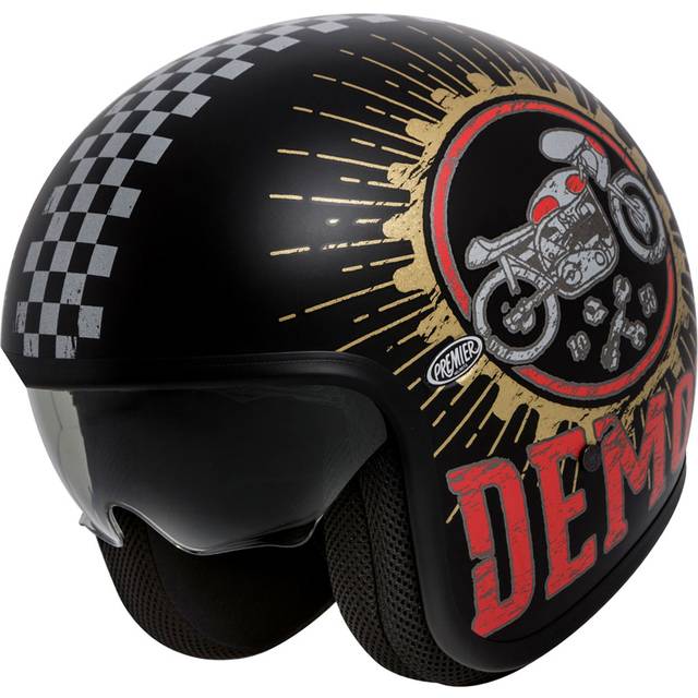 Premier Vintage Speed Demon, open face helmet , color: Matt Black/Gold/Red , size: XS