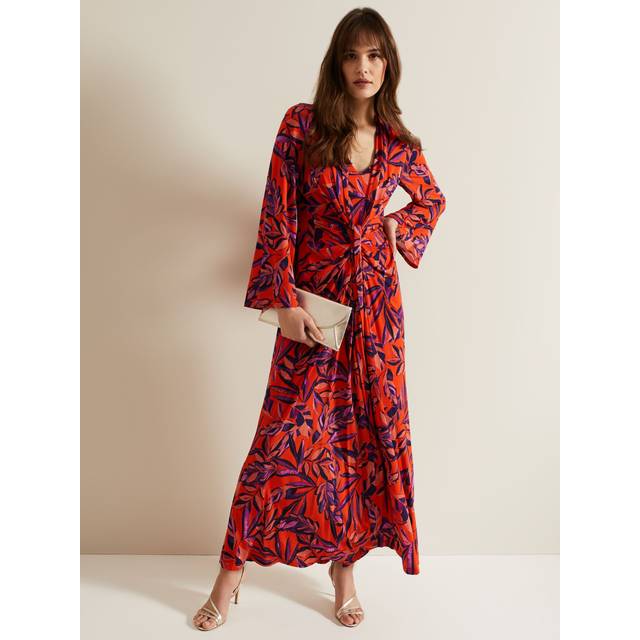 Phase Eight Briella Leaf Print Jersey Maxi Dress, Vermillion/Multi