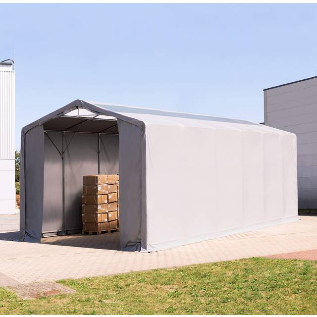 TOOLPORT 6x12m - 3.6m Sides PVC Industrial Tent with zipper entrance and skylights, PVC 850, grey with statics package (concrete anchors) - (94128)