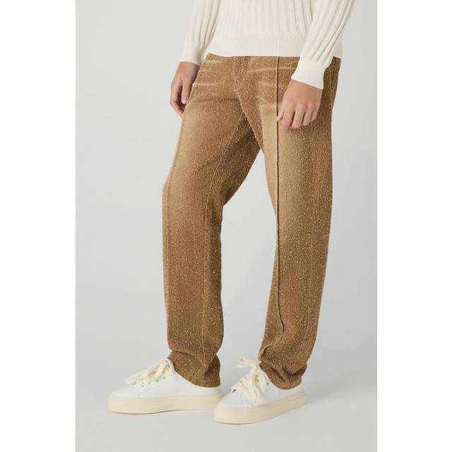 Straight Leg Textured Dirty Wash Jeans With Pintuck - Brown - 36R