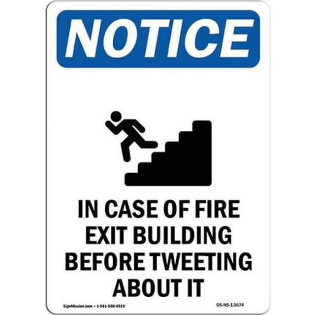 SignMission OS-NS-A-1218-V-13674 12 x 18 in. OSHA Notice Sign - In Case of Fire Exit