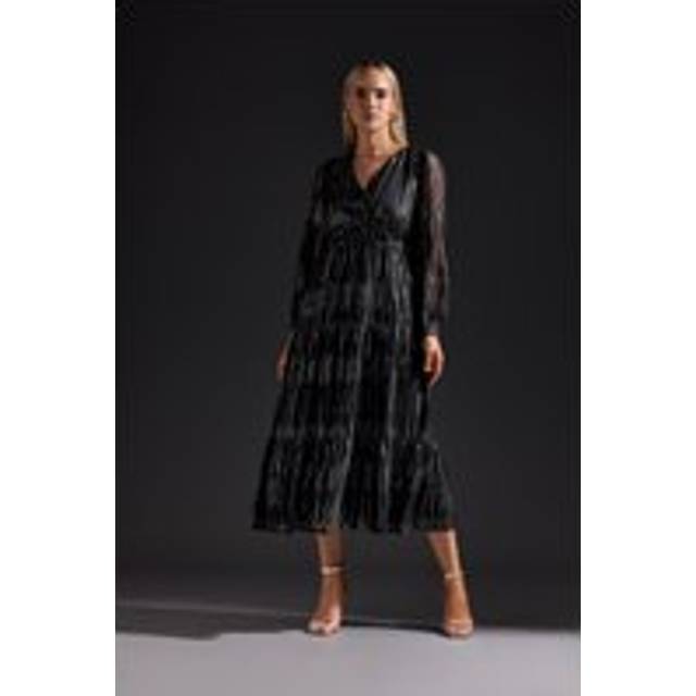 Lts Tall Black Metallic Dash Tiered Midaxi Dress 10 Lts | Tall Women's Party Dresses