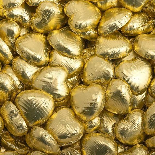 Milk Chocolate Foiled Hearts, 50 Chocolates, Gold Foil