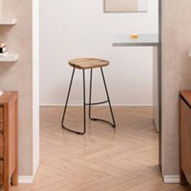 Bar Stool Round Saddle Solid Wood Seat Bar Stool with Black Legs for Kitchen & Breakfast - Ember - Natural - One Size
