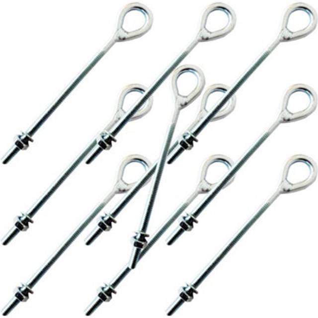 "QTY 10 6 x 1/4"" Welded Eye E Bolt Galvanised Steel Wire Rope 150mm Thread Nut"