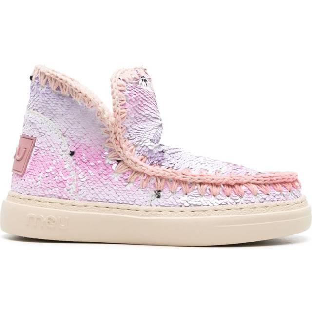 Mou - crochet-trim sequined boots - women - Polyester/Calf Leather/Sequin/Rubber - 36 - Pink