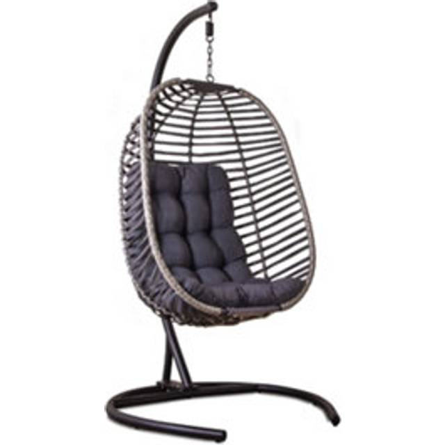 SH&G Hanging Egg Chair | Basket Chair, Stand & Cushion Set | Grey Rattan & Steel with Grey Cushion | Signature Homes and Gardens