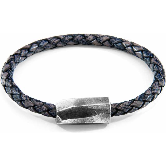 Hayling Silver and Braided Leather Bracelet - Blue - 19cm