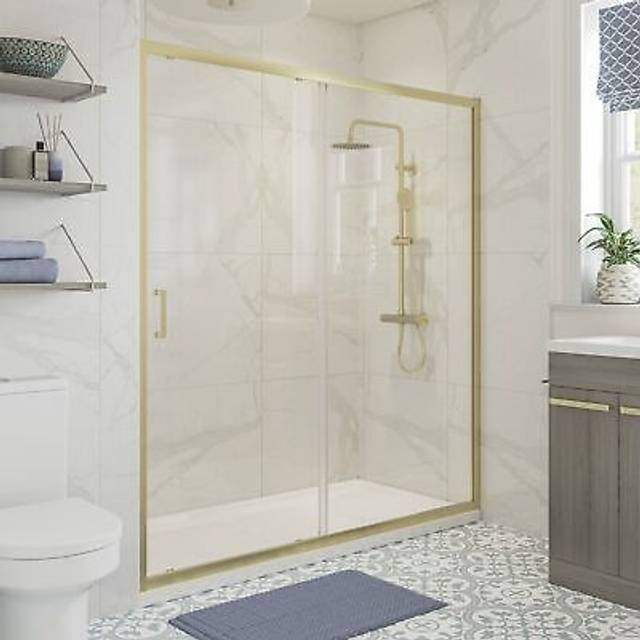 Verve Brushed Brass Sliding Shower Door 1000mm Wide - 6mm Glass - Signature