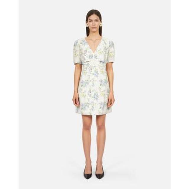 The Kooples Womens Light Blue/white Floral-print Shirred Woven Mini Dress S - LIGHT BLUE/WHITE