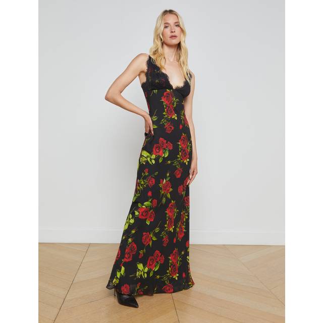 L'agence Susanna Lace Silk Slip Dress