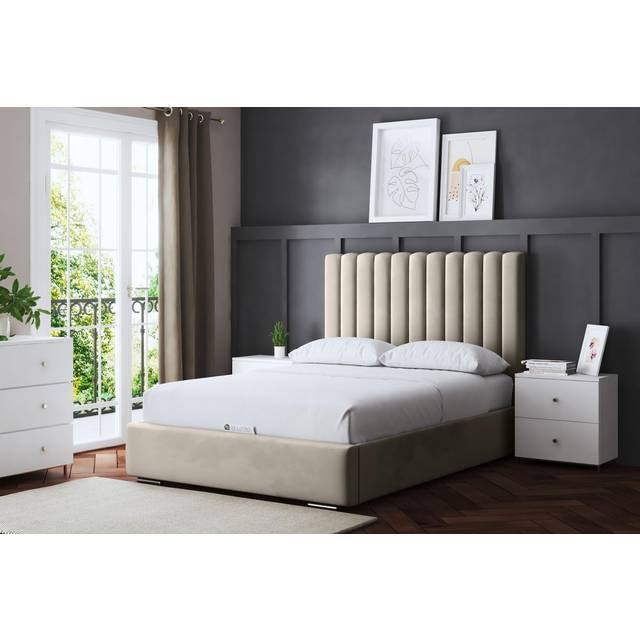 DS Living Evangeline Panel Divan Bed Beige with Headboard King, Cream